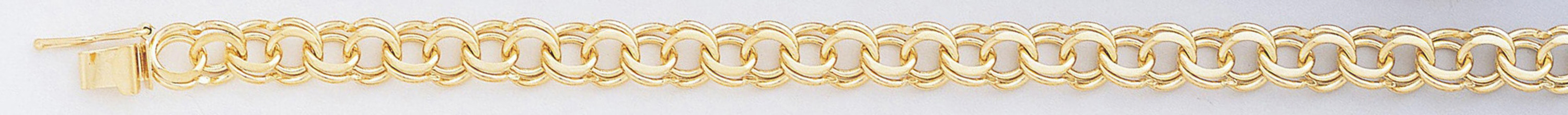 14k Gold 7.5mm Double Link Charm Bracelet 8 Inches